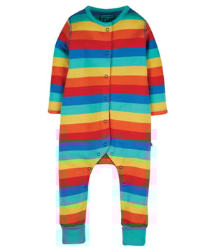 Long sleeve baby romper with centre front popper fastening and turn down leg cuffs for extended wear.GOTS Organic Certified by Soil Association Certification Licence Number DK22283