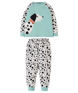 Raglan pyjama top with character applique and co-ordinating printed long john. Top front is lined.-	GOTS Organic Certified by Soil Association Certification Licence Number DK22283