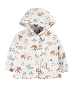 Made from Organic Cotton interlock outer with a super soft Organic Cotton fleece body lining. Features popper front opening, 3 piece panel hood and fleece turn-back cuffs, GOTS Organic Certified by Soil Association Certification Licence Number DK22283. Part of the Frugi circular Recycle Me! Range, this jacket can be recycled once it comes to the end of it's usable life