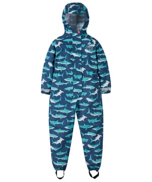 Waterproof all - one suit with fully taped seams, peaked hood, reflective print and piping and adjustable stirrups. Packs away into its own pocket. Waterproof rating 3000HH. PFC free durable water repellent finish. Recycled Polyester made from post-consumer recycled plastic