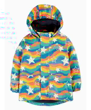 Waterproof with welded seams and soft fleece lining. It features storm flap pockets, elasticated cuffs, reflective print for safety and a zip and popper fastening with chin guard. Waterproof up to 10,000HH. Recycled Polyester made from post-consumer recycled plastic