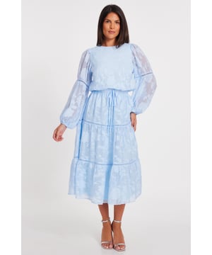 - Jacquard finish - Balloon sleeves - Midi length - Tiered look - Model height: 5'6" - Model wears uk 8 / us 4 / eur 36 - Always check the wash care label - Cool hand wash with mild detergent