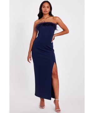 - Bandeau neckline - Feather trim - Satin bow detail - Split leg - Model height: 5'7" - Model wears uk 8 / us 4 / eur 36 - Contains non-textile parts of animal origin - Always check the wash care label - Cool hand wash with mild detergent