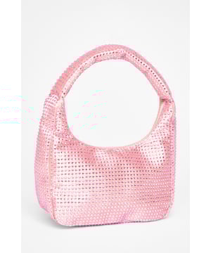 - Satin finish - Diamante embellished - Mini size - Top handle - Zip closure - Length: 20cm - Depth: 4cm - Height: 12cm approx