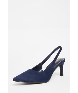 - Faux suede finish - Sling back strap - Pointed toe - Court style - Heel height: 6.5 cm / 2.7 inches