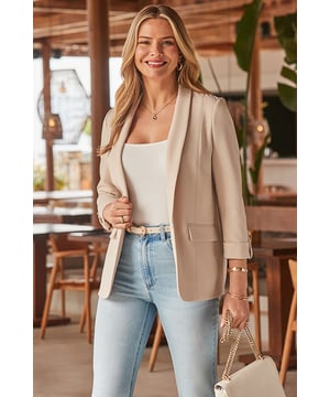 The perfect lightweight, unlined blazer
Framed by a chic shawl collar
Roll sleeves, because we're all about the little details
Blazer + denim = dream team
Style with city shorts for a summer take on tailoring