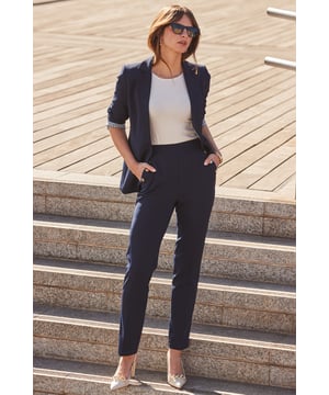 The secret to an effortlessly chic outfitCut in a timeless tapered silhouetteElevated with luxe gold buttonsNavy always looks stylishStyle with chic knits, silky blouses, simple tees and dressy topsCreate a sleek suit with the matching blazerInside leg to fit: Short 29" | Regular 31" | Long 33"
