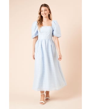 Elegant seersucker midi dress with square neckline
        Off-shoulder design with voluminous puff sleeves
        Fitted bodice with empire waistline
        Full skirt with subtle pleating for added volume
        Textured fabric adds depth and visual interest
    
    Make a statement at your next special occasion with this stunning seersucker midi dress from Dorothy Perkins. The square neckline and off-shoulder design create a flattering silhouette, while the puff sleeves add a touch of drama. The fitted bodice cinches at the waist before flowing into a full, pleated skirt that hits mid-calf, perfect for showcasing your favourite heels. Ideal for weddings, garden parties, or sophisticated brunches, this dress can be styled with strappy sandals and delicate jewellery for a refined look. For cooler evenings, drape a lightweight shawl over your shoulders. The textured seersucker fabric not only looks chic but also provides comfort and breathability, making it a versatile choice for various events throughout the season.