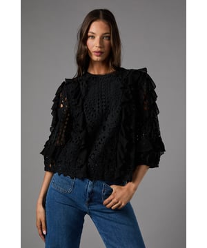 Intricate lace pattern with floral motifs
        Voluminous frill sleeves for a romantic touch
        Round neckline with delicate scalloped edges
        Keyhole back closure for an elegant finish
        Versatile design suitable for various formal occasions
    
    Embrace sophistication with this exquisite lace frill sleeve top from Coast. The intricate lace pattern, adorned with delicate floral motifs, creates a luxurious and feminine aesthetic. The voluminous frill sleeves add a touch of romance and drama, perfect for those seeking a statement piece. Pair this top with the matching lace shorts for a coordinated ensemble that exudes elegance and refinement. Ideal for weddings, race days, or sophisticated garden parties, this versatile piece can be styled to suit a range of formal events. Complete your look with strappy metallic heels and statement earrings to enhance the top's ornate design. For a more understated approach, team it with tailored trousers and classic court shoes. This Coast top is a testament to timeless style, ensuring you'll stand out at any occasion with grace and poise.