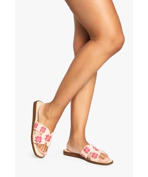 Charming crochet slide sandals featuring a delicate floral pattern
        Comfortable flat design with a heel height between 0-2cm for all-day wear
        Wide single strap across the foot for easy slip-on styling
        Cushioned footbed providing essential comfort for summer adventures
        Durable wooden-effect sole with subtle stacked appearance
    
    These crochet cut-out sandals bring a touch of artisanal charm to your summer wardrobe. The intricate floral crochet detailing adds texture and visual interest to an otherwise simple silhouette, making these slides perfect for the fashion-forward woman who appreciates handcrafted details. Pair with frayed denim shorts and an oversized linen shirt for casual beach days, or style with a flowing maxi dress for garden parties and family gatherings. The flat design ensures comfort whilst strolling through farmers' markets or enjoying afternoon tea with friends. These versatile sandals transition effortlessly from daytime casual to relaxed evening settings, making them an essential addition to your holiday packing list. Their slip-on design offers convenience without compromising on style, embodying the carefree spirit of summer dressing that Boohoo customers adore.