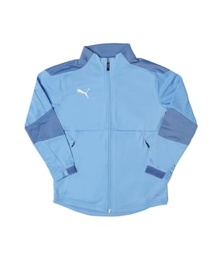 Juniors Puma Final Training Jacket in blue.- Full zip fastening.- Side zip pockets.- Contrast on shoulders and side panel.- Silver Puma cat logo on chest.- Improved breathability.- Engineered fabric.- dryCELL technology.- Slim fit.- 100% Polyester.- Ref: 65658318B18