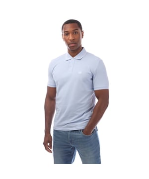 Mens C.P. Company Stretch Piquet Logo Polo Shirt in blue.- Ribbed polo collar.- Short sleeves with ribbed cuffs.- Two button fastened placket.- Logo patch at the chest.- Split hem to the sides.- Straight hem.- 95% Cotton  5% Elastane.- Ref: 18CMPL097A814