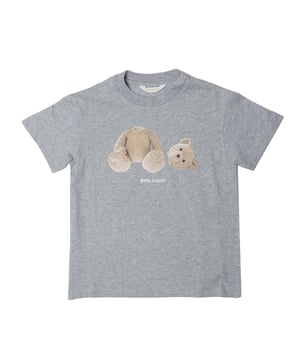 Juniors Palm Angels Bear T- Shirt in grey.- Ribbed crewneck.- Short sleeves.- Palm Angels logo printed in printed at front.- Bear graphic printed at front. - Curved at back.- 100% Cotton.- Ref: PBAA0010010860