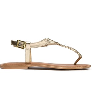 The SOLE Dulce Thong sandals blend comfort with metallic flair for your summer wardrobe. These women's flat sandals showcase a luxurious leather upper that catches the light with subtle shimmer. The thoughtful design includes a soft leather lining and padded leather insole that cradles your feet during long walks. Lightweight with a durable synthetic sole, they offer practicality without sacrificing style. Perfect for casual outings or dressing up a relaxed evening look.