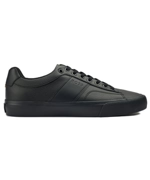 Show up in sleek style and comfort with the BOSS Aiden trainers. These black casual court shoes boast a high-quality leather-look upper, ensuring both durability and a luxe appearance. Underfoot, the robust rubber sole promises superb traction, ideal for urban adventures. The iconic BOSS branding adds a refined touch and designer recognition. Elevate your everyday ensemble with the sophistication of BOSS!