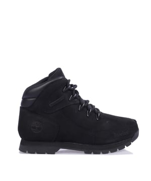 Boys Timberland Euro Rock Lace Up Boot in black.- Nubuck Leather upper.- Lace up fastening.- Padded collar.- Contrast collar and sole stripe.- Branding to heel side and tongue.- Anti-fatigue removable footbed.- ReBOTL fabric lining containing at least 50% recycled plastic.- Gripstick rubber.- Ref: A43KR0011