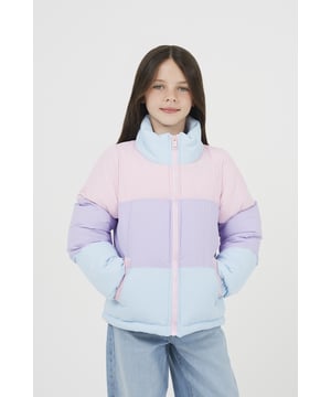 Add bold style to everyday layering with this padded puffer jacket from Ruby Tuesday by Brave Soul. Featuring striking colour block panels, it brings a pop of contrast to colder days while delivering reliable warmth. The zip fastening and funnel neck shape offer a snug fit, making it an ideal outer layer for casual wear and outdoor adventures. Model wears 9-10 years.