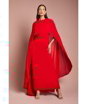 Dramatic cape sleeve design for a striking silhouette
        Floor-sweeping maxi length for an elegant look
        Fitted bodice accentuates the waistline
        Crew neckline adds a touch of sophistication
        Crepe fabric offers a luxurious drape and feel
    
    Make a grand entrance at your next formal event with this stunning cape sleeve maxi dress from Coast. The flowing cape sleeves create a captivating silhouette that's sure to turn heads, while the fitted bodice flatters your figure beautifully. Perfect for weddings, race days, or black-tie affairs, this dress exudes elegance and grace. Style it with strappy metallic heels and a sleek clutch for a refined ensemble. For cooler evenings, drape a pashmina over your shoulders to complement the cape design. The versatile crepe fabric ensures comfort throughout your special occasion, allowing you to dance the night away with ease. This Coast creation is a timeless piece that will have you feeling confident and sophisticated at any high-profile event.