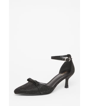 - Diamante embellished - Bow detail - Low heel - Pointed toe - Court style - Heel height: 7cm / 2.8 inches approx - Excluding trims