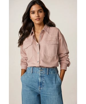 A classic best seller; the oversized women's denim shirt. Crafted in 100% cotton for breathable comfort, this shirt offers an oversized comfy fit to throw on with any outfit, finished with a collar and flap chest pockets. Wear as a jacket or layer over a vest, it works for any casual outfit. Finished with a classic collar and flap chest pockets.