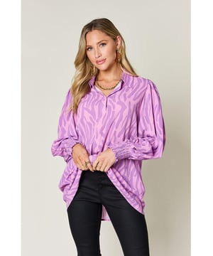 Ruched and smocked design
  Pullover closure
  Opaque fabric
  No stretch
  100% polyester
  Machine wash cold
  Tumble dry low
  Imported
  Available in multiple sizes
Material: Rayon