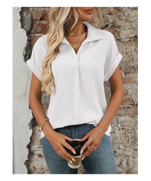 Damesblouse met kraag en korte mouwen
  Basisstijl
  Geen stretch
  100% polyester
  Machinewas koud
  Droogtrommel laag
  Geimporteerd
  Maat S: Toplengte 256 inch Buste 394 inch
  Maat M: Toplengte 26 inch Buste 413 inch
  Maat L: Toplengte 264 inch Buste 433 inch
  Maat XL: Toplengte 268 inch Buste 465 inch
  Maat 2XL:  Bovenlengte 272 inch buste 496 inch