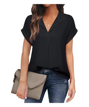 Blusa de manga corta con cuello y cuello para mujer.
  Estilo basico.
  No se estira.
  100% poliester.
  Lavar a maquina con agua fria.
  Secar en secadora a temperatura baja.
  Importado.
  Talla S: Longitud superior 25.6 pulgadas busto 39.4 pulgadas.
  Talla M: Longitud superior 26 pulgadas busto 41.3 pulgadas.
  Talla L: Longitud superior 26.4 pulgadas busto 43.3 pulgadas.
  Talla XL: Largo superior 26.8 pulgadas busto 46.5 pulgadas.
  Talla 2XL:  Longitud superior 27.2 pulgadas busto 49.6 pulgadas.