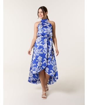 This midi dress is a must-have for special occasions, with it's elegant neckline, satin finish, and wrap front. Team with white heels and silver accessories.     