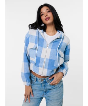 Perfect for the upcoming Spring Season, this Hooded Drawstring Fleece Jacket is just what your daily wardrobe needs. Featuring a zip-up front and contrasting white and light blue panels, this jacket adds a touch of comfort to your day.
