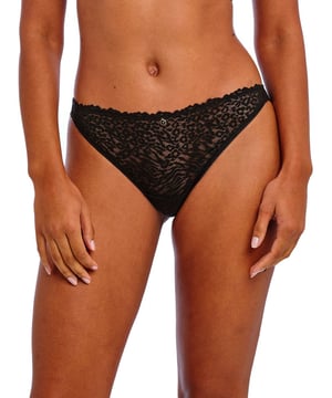 Freya Love-Haze Brazilian. Mid rise brazilian brief with stretch lace front and back and a smooth scallop edge finish for no VPL. Product is recommended gentle wash only.
