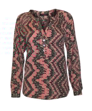 Fabulous Tunic Blouse, Red Black Geometric/Aztec Design, Wide Mandarin Neckline with Tucks, Button fastening to waistline - Pull over tunic style
Medium Weight Silky Fabric
100% Polyester
Sizing is as expected
Length:29" Shoulder to Hem