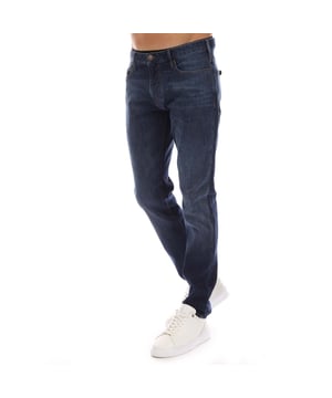 Mens Emporio Armani J06 Slim-Fit Jeans in blue.- Five-pocket styling.- Zip fly and button fastening.- Belt loops.- Leather brand patch.- Slim fit.- 98% Cotton  2% Elastane.- Ref: EM000121AMB002