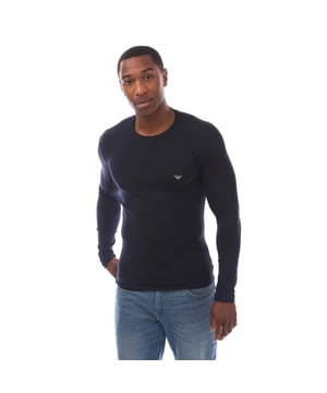 Mens Emporio Armani Long Sleeve T- Shirt in navy.- Round collar.- Long sleeves.- Embroidered logo.- Slim fit.- 95% Cotton  5% Elastane.- Ref: 11102351200135