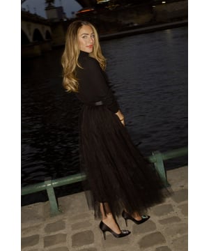 Introducing By Lydia: An Elegant Invitation - a new season collection with Lydia Millen, infused with sophistication and flair for the party season. Prepare to turn heads in our tulle skirt, designed to make a statement. It features a high waistline and a universally flattering flared silhouette. Style it with a simple top and strappy heels for an occasion look that is as feminine and charming as it is striking. Lydia Millen Tulle Woven Maxi Skirt Premium Tulle Fabric Figure-Fitting Waist Lightweight Sheer Fabric  Striking, Voluminous Silhouette