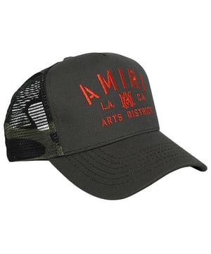 Elevate your streetwear game with the Amiri Stencil Military Green Trucker Hat. Crafted from 100% cotton, this hat offers breathable comfort and durability for everyday wear. Its military green shade and bold stencil design add a rugged, stylish edge to any outfit. Made in the USA, it reflects quality craftsmanship and attention to detail. Perfect for those who want to combine fashion with function, this trucker hat is a versatile accessory that keeps you cool and confident wherever you go. Make a statement with a hat that stands out and lasts