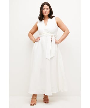 Lydia Millen Plus Size Linen Wrap Tie Waisted Maxi Dress