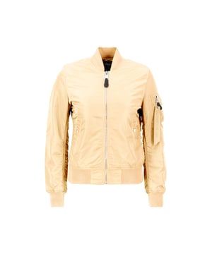 The MA-1 VF LW bomber jacket for women is a slim-fit jacket with a shiny zipper and a pen pocket. This stylish jacket is perfect for any occasion, whether you want to dress up or keep it casual.