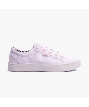 Casual women's low-top sneakers feature a canvas upper, textile lining, rubber sole, lace-up closure, and memory foam for comfort, ideal for everyday wear