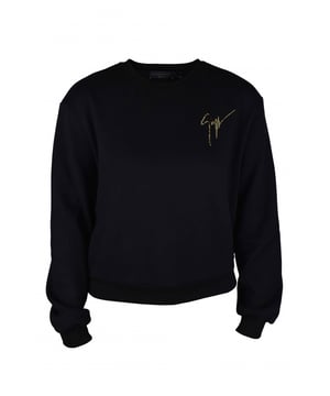 Sudadera corta Giuseppe Zanotti.Algodón negro.Bordes acanalados.Cuello redondo.Bordado de firma dorada en el pecho.Made in Italy.