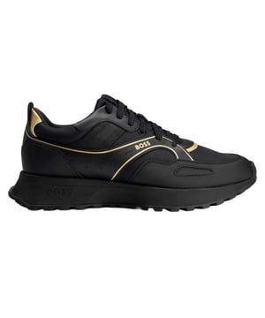 Marke: Boss. Obermaterial: Netzmaterial, Nylon, PU (Polyurethan). Einlegesohle: Synthetischer Stoff. Laufsohle: EVA (Ethyl-Vinylacetat), Gummi. Leicht. Absatz: Flach. niedrig geschnitten. Design: Logo. Zehenstil: Rund. Zum Schnüren.