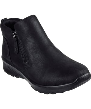 Stijlvolle uitstraling en gezellige warme comfort komen samen in de Skechers Lovely Vibe Fall In Bloom. Deze enkellaars met ritssluiting heeft een microlederen bovenwerk en een gevoerde Skechers Air-Cooled Memory Foam inlegzool.