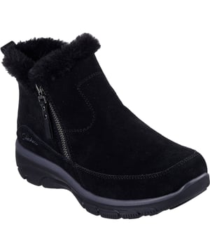 Stay warm all chilly season in feet-loving comfort with Skechers Relaxed Fit: Easy Going - Cool Zip! This ankle boot features a suede upper with faux fur lining, side zip closure and a Skechers Air-Cooled Memory Foam cushioned insole.