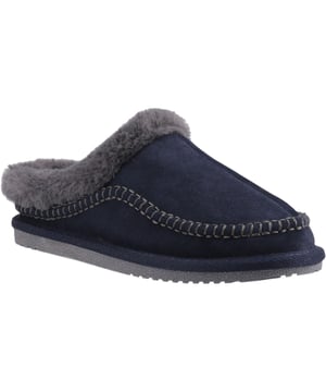 De Anika Mule Slipper van suede combineert tijdloos design met winterse gezelligheid. Gemaakt van zacht suede met een faux fur voering, een geheugenschuim inlegzool en geweven stitching, is het perfect om blije voeten het hele seizoen door heerlijk warm te houden.