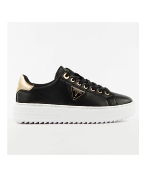 Basket Guess Denesa Femme Schwarz Leder. Authentischer Schuh der Marke Guess - Streetwear/Sportwear-Design von Guess - Guess für modebewusste Frauen, perfekt für den Alltag - Schwarze Guess-Basket, die sich hervorragend mit dem Rest Ihrer Garderobe kombinieren lässt - bequeme Lederqualität - klassische Schnürsenkel - Denesa - Synthetik
