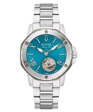 This Bulova Marine Star Analogue Watch for Women is the perfect timepiece to wear or to gift. It's Silver 35 mm Round case combined with the comfortable Silver Stainless steel watch band will ensure you enjoy this stunning timepiece without any compromise. Operated by a high quality Automatic movement and water resistant to 10 bars, your watch will keep ticking. Embrace a bold new you with the chic Bulova ladies’ automatic Marine Star. This Analogue watch is equipped with a Luminous Hands High quality Silver Stainless steel strap, measuring 19 cm in length and 17 mm in width, with a Deployment clasp. Case diameter: 35 mm,case thickness: 10 mm, case colour: Silver and dial colour: Blue