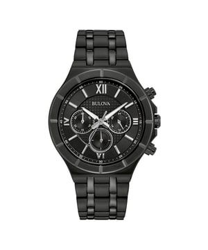 This Bulova  Chronograph Watch for Men is the perfect timepiece to wear or to gift. It's Black 41 mm Round case combined with the comfortable Black Stainless steel watch band will ensure you enjoy this stunning timepiece without any compromise. Operated by a high quality Quartz movement and water resistant to 3 bars, your watch will keep ticking. This high quality watch is suitable for every occasion,whether you are at work, leisure or at the banquet and so on. This Chronograph watch is equipped with a Stop Watch , 24-hour Display and Luminous Hands High quality Black Stainless steel strap, measuring 21 cm in length and 21 mm in width, with a Fold over with push button clasp. Case diameter: 41 mm,case thickness: 9 mm, case colour: Black and dial colour: Black