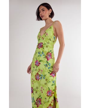 Floral Burnout Strappy Tie Back Split Leg Maxi Dress