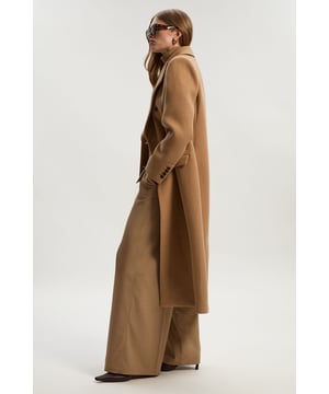 Wool Double Breasted Tailored Midi Coat