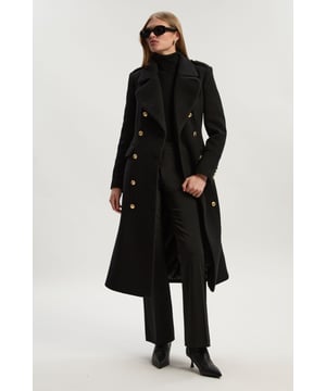 Wool Double Breasted Military Tailored Midi Coat