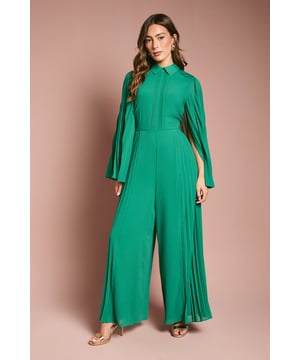 Striking wide-leg jumpsuit with elegant pleated design
        Collared neckline for a sophisticated touch
        Dramatic bell sleeves with pleated detailing
        Cinched waist for a flattering silhouette
        Floor-length design perfect for formal occasions
    
    Make a statement at your next special event with this captivating wide-leg jumpsuit from Coast. The all-over pleating adds texture and movement, while the collared neckline lends a refined air. The dramatic bell sleeves create a sense of ethereal elegance, perfect for those who want to stand out from the crowd. Ideal for weddings, race days, or black-tie affairs, this jumpsuit can be styled with strappy metallic heels and statement earrings for a look that commands attention. For cooler evenings, drape a tailored blazer over your shoulders. The versatile design allows for easy transition from day to night, ensuring you remain the epitome of sophistication throughout any occasion.